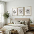 Floral wall art French Country Botanical Chrysanthemum Beige & Grey wall art displayed on a wall in a styled room — view 5