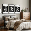 Floral Wall Art | Charcoal & White Botanical Botanical Prints | Set of 3