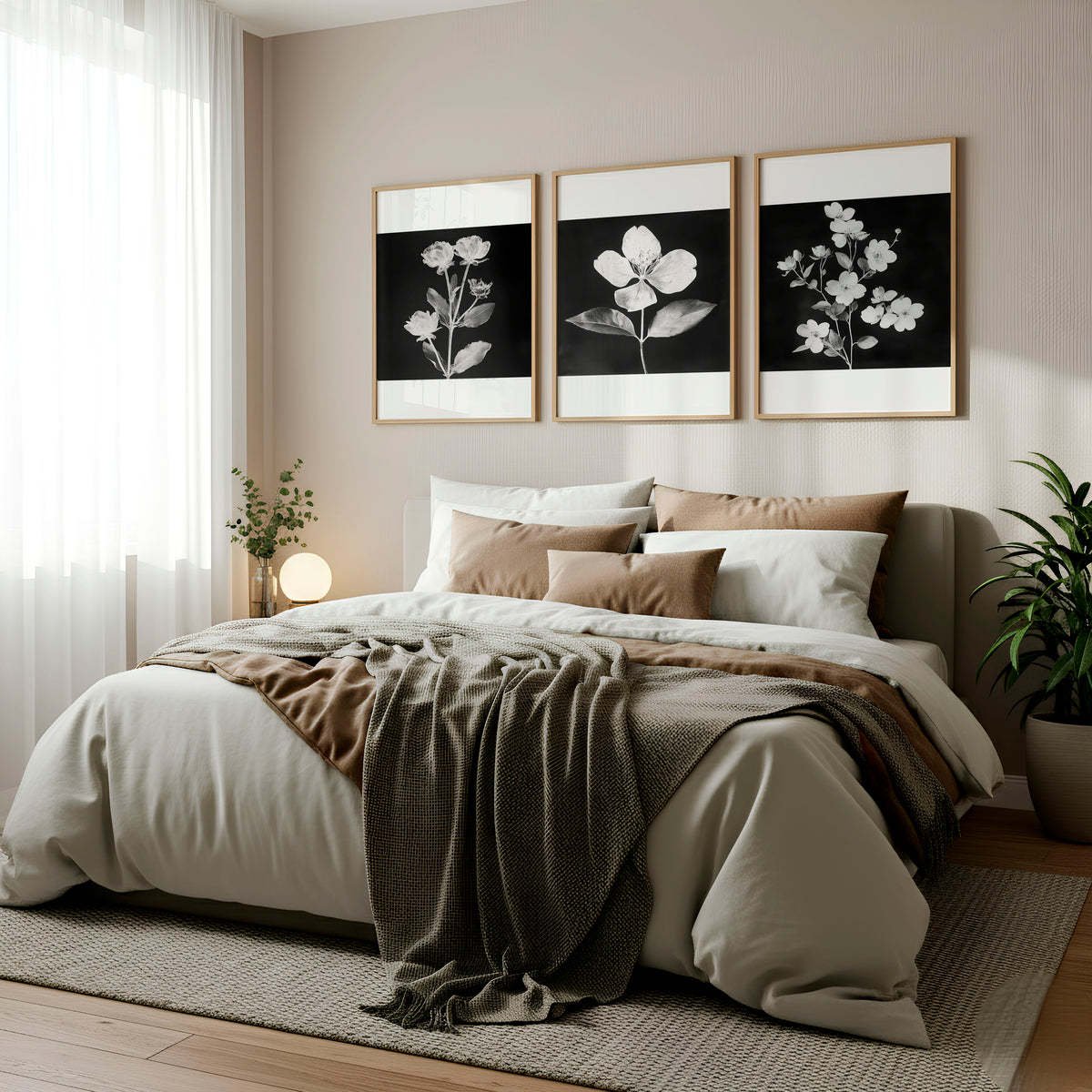 Floral Wall Art | Charcoal & White Botanical Botanical wall art displayed on a wall in a styled room — view 3