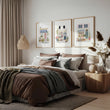 Flower Art Watercolour Flower Shop Facades Blue Pink & White wall art displayed on a wall in a styled room