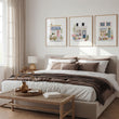 Flower Art Watercolour Flower Shop Facades Blue Pink & White wall art displayed on a wall in a styled room — view 3