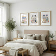 Flower Art Watercolour Flower Shop Facades Blue Pink & White wall art displayed on a wall in a styled room — view 5