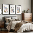 Flower Art Watercolour Flower Shop Facades Blue Pink & White wall art displayed on a wall in a styled room — view 8