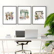 Flower Art Wall wall art | Cottage Flower Shop Illustrations in White & Green displayed on a wall in a styled room — view 3
