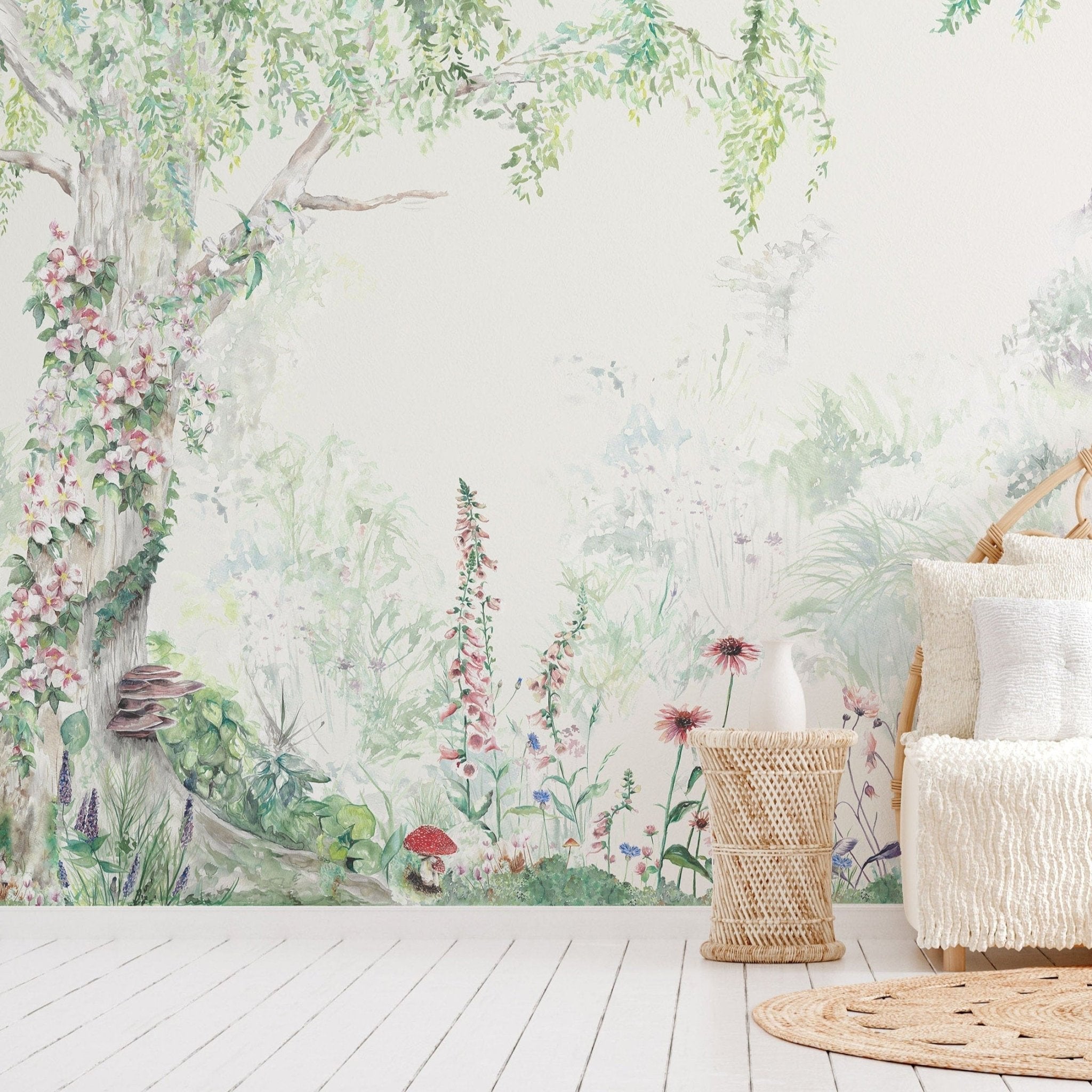 Flower Forest Mural Style Wallpaper