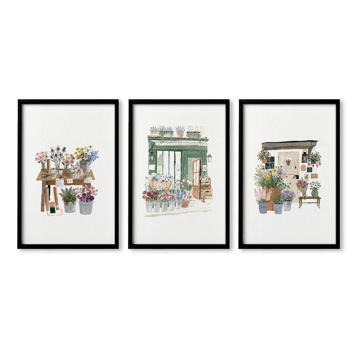Flowers Art Botanical Flower Shop Watercolour wall art in a black frame