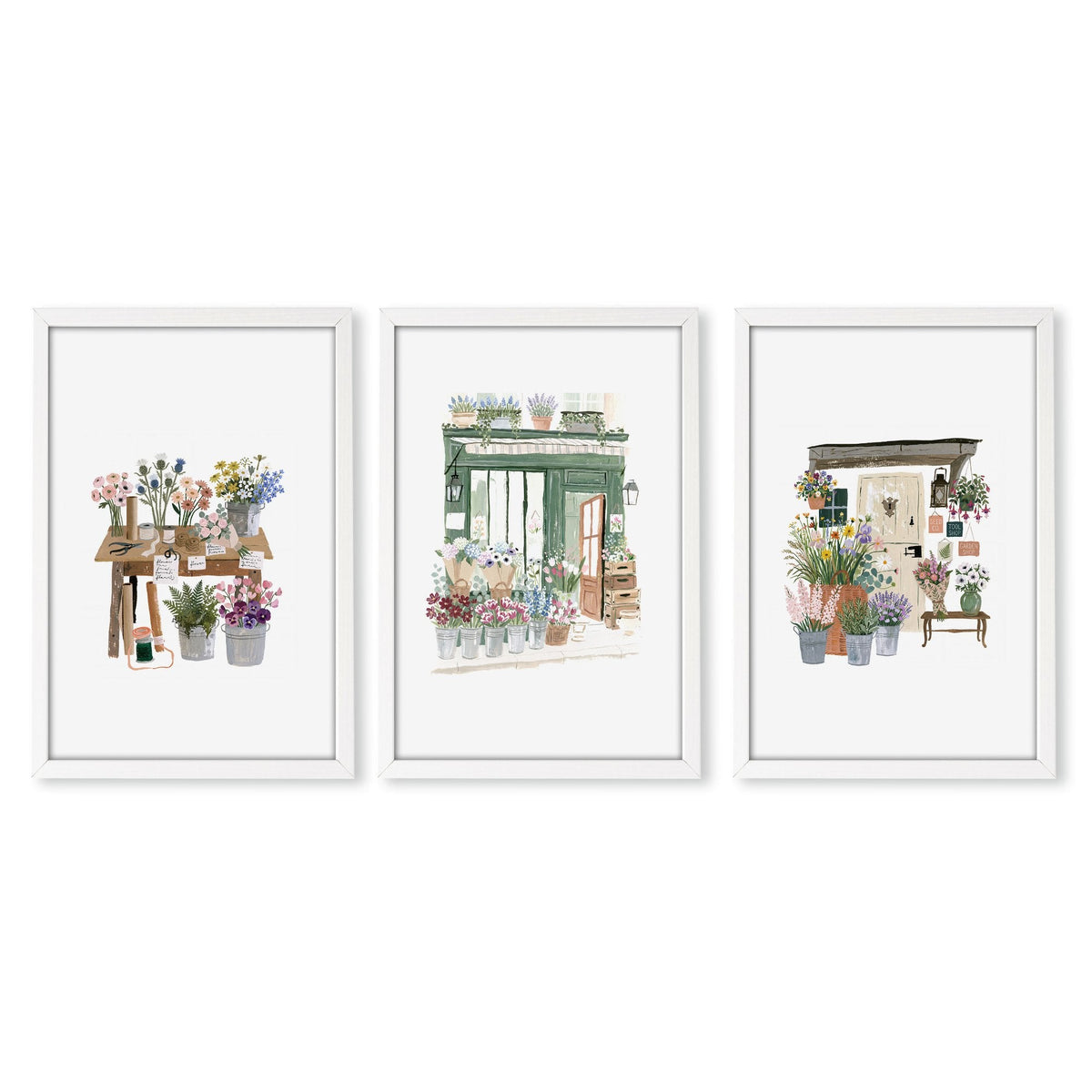 Flowers Art Botanical Flower Shop Watercolour Wall Art Prints | Set of 3