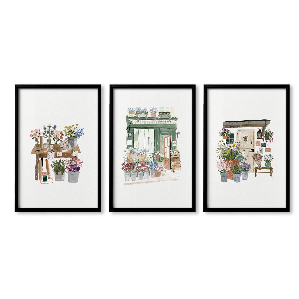 Flowers Art Botanical Flower Shop Watercolour Wall Art Prints | Set of 3