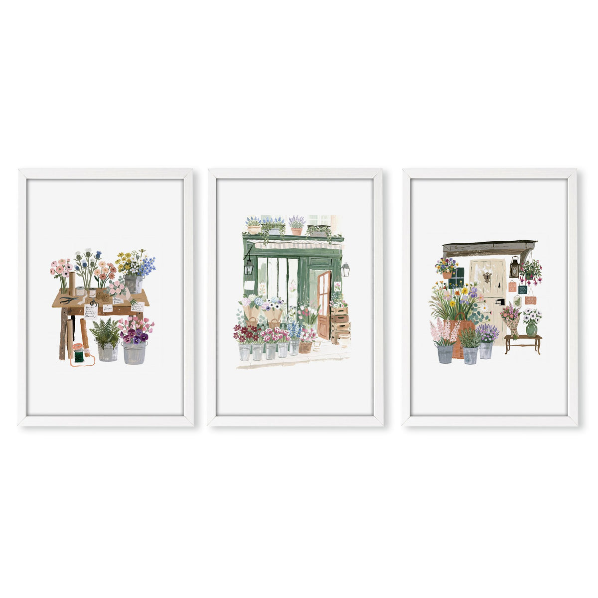 Flowers Art Botanical Flower Shop Watercolour wall art in a white frame