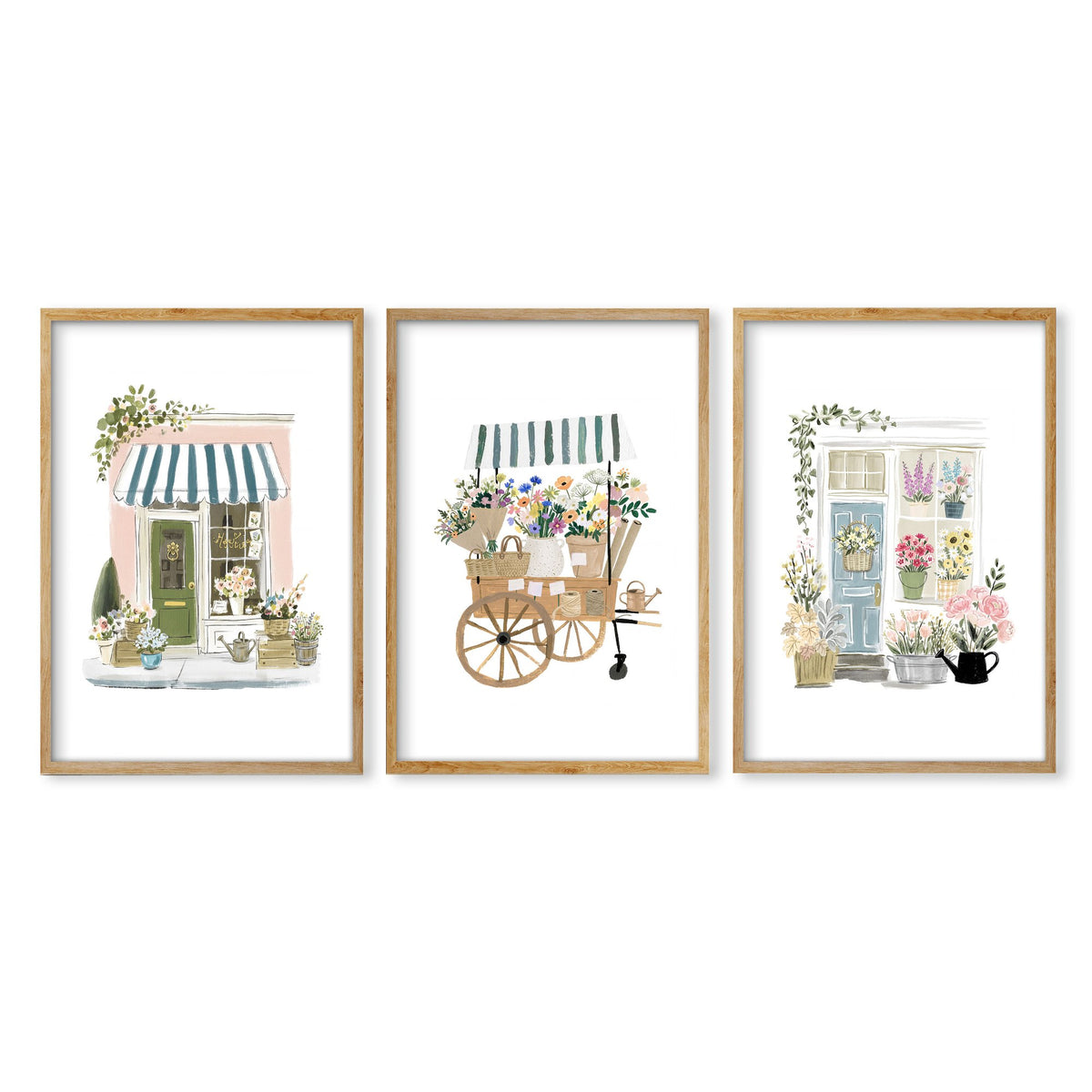 Flowers Artwork Botanical Flower Shop wall art in an oak frame