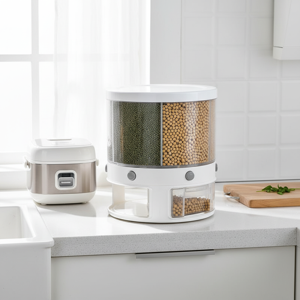 Food Storage Box Rotatable Multi-functional Dividing Rice Bucket Household  Insect and Moisture Proof Grains Organizer