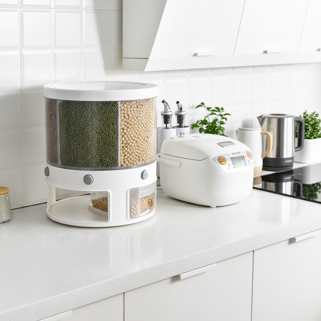 Food Storage Box Rotatable Multi-functional Dividing Rice Bucket Household  Insect and Moisture Proof Grains Organizer
