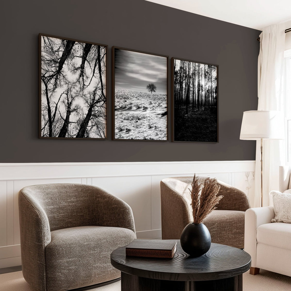 Forest Artwork Black & White Photography wall art displayed on a wall in a styled room — view 3