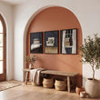 Framed 3 Piece Wall Art Bohemian Book Lover Reading Nook Grey Still Life displayed on a wall in a styled room
