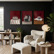 Framed Artwork for Living Room Bohemian Book Lover Burgundy Reading Nook wall art displayed on a wall in a styled room — view 5