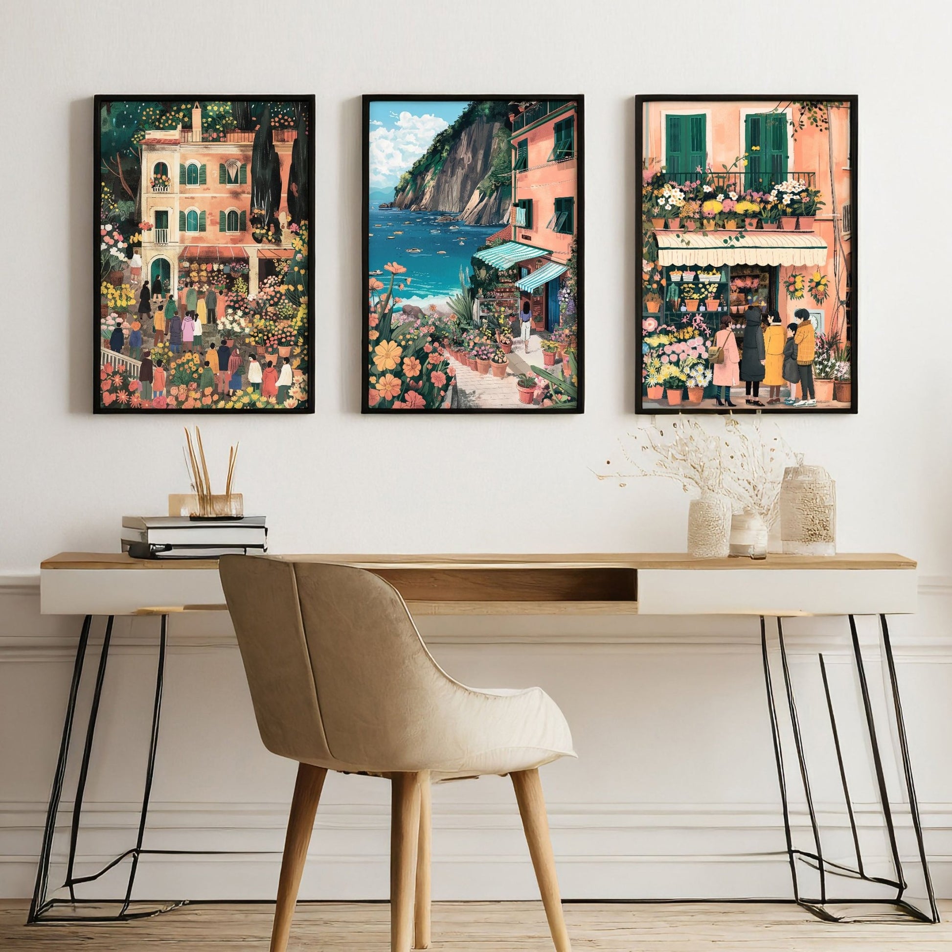 Framed Artwork | Set of 3 Italian Lifestyle Wall art Prints