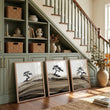 Framed Asian Wall Art Japanese Ink Bonsai Pine Trees on Rolling Hills displayed on a wall in a styled room — view 3
