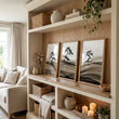 Framed Asian Wall Art Japanese Ink Bonsai Pine Trees on Rolling Hills displayed on a wall in a styled room — view 4