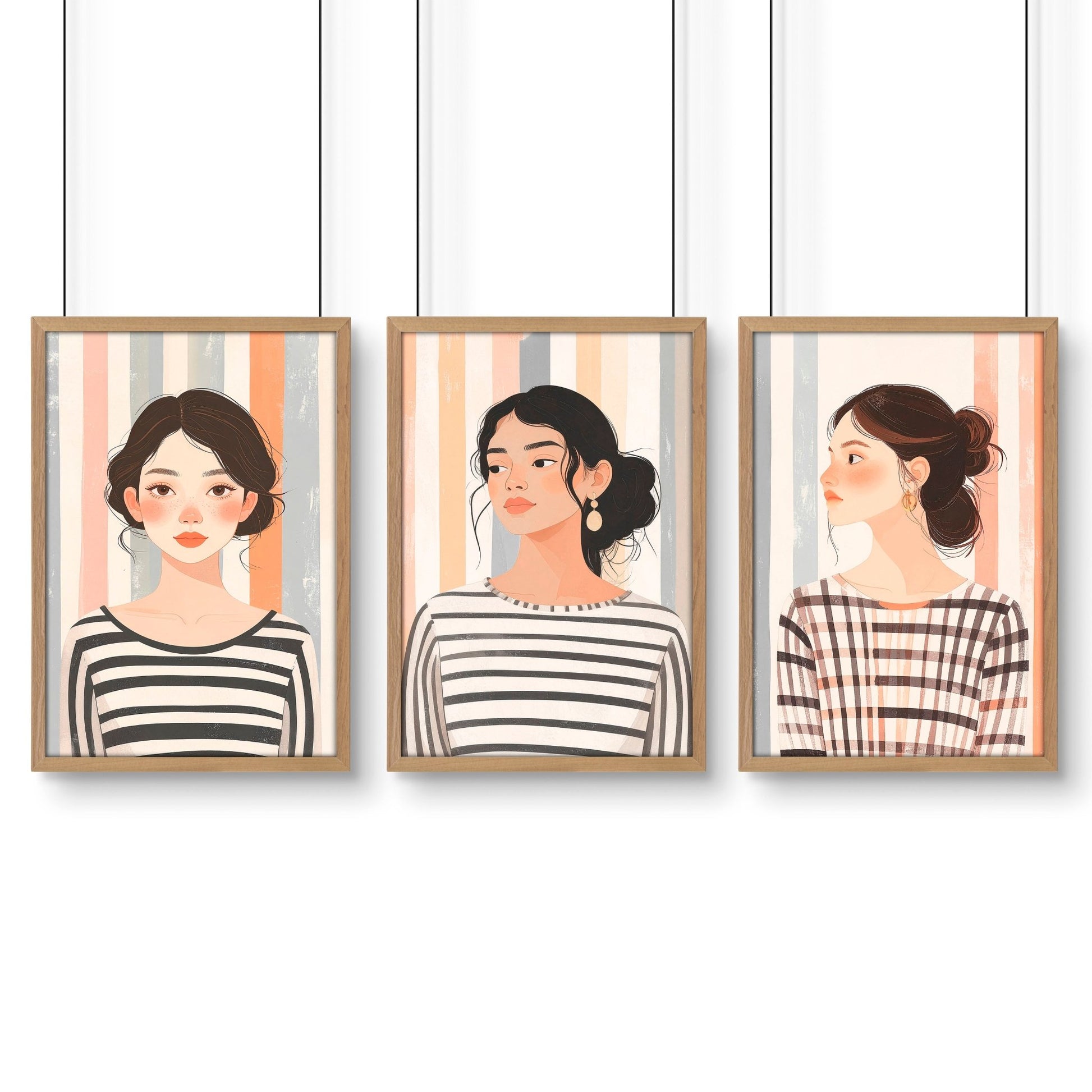 Framed Bedroom Wall Art | Set of 3 Boho Women Wall art Prints