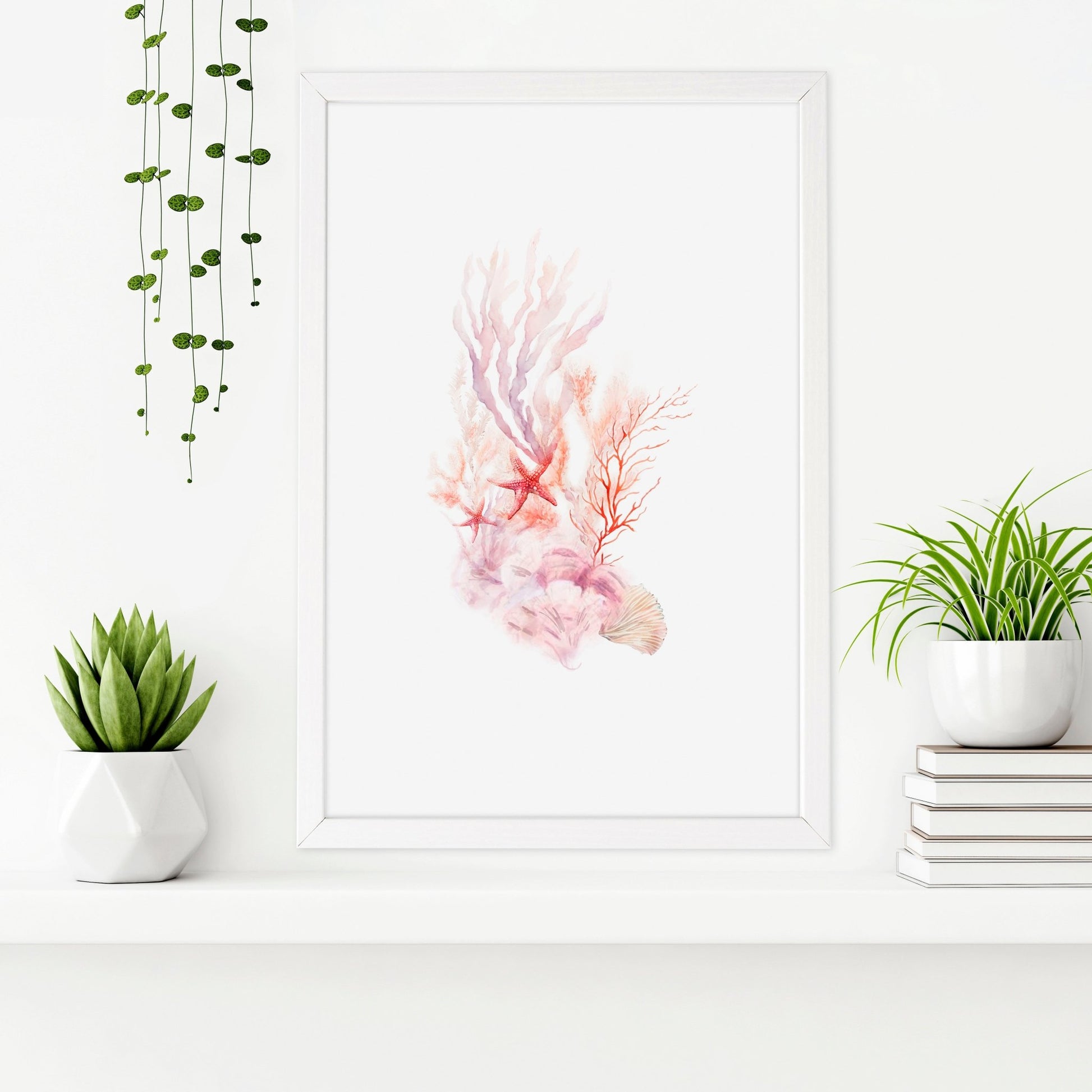 Framed Pictures For The Bathroom | Set of 3 Seashells Wall art Prints