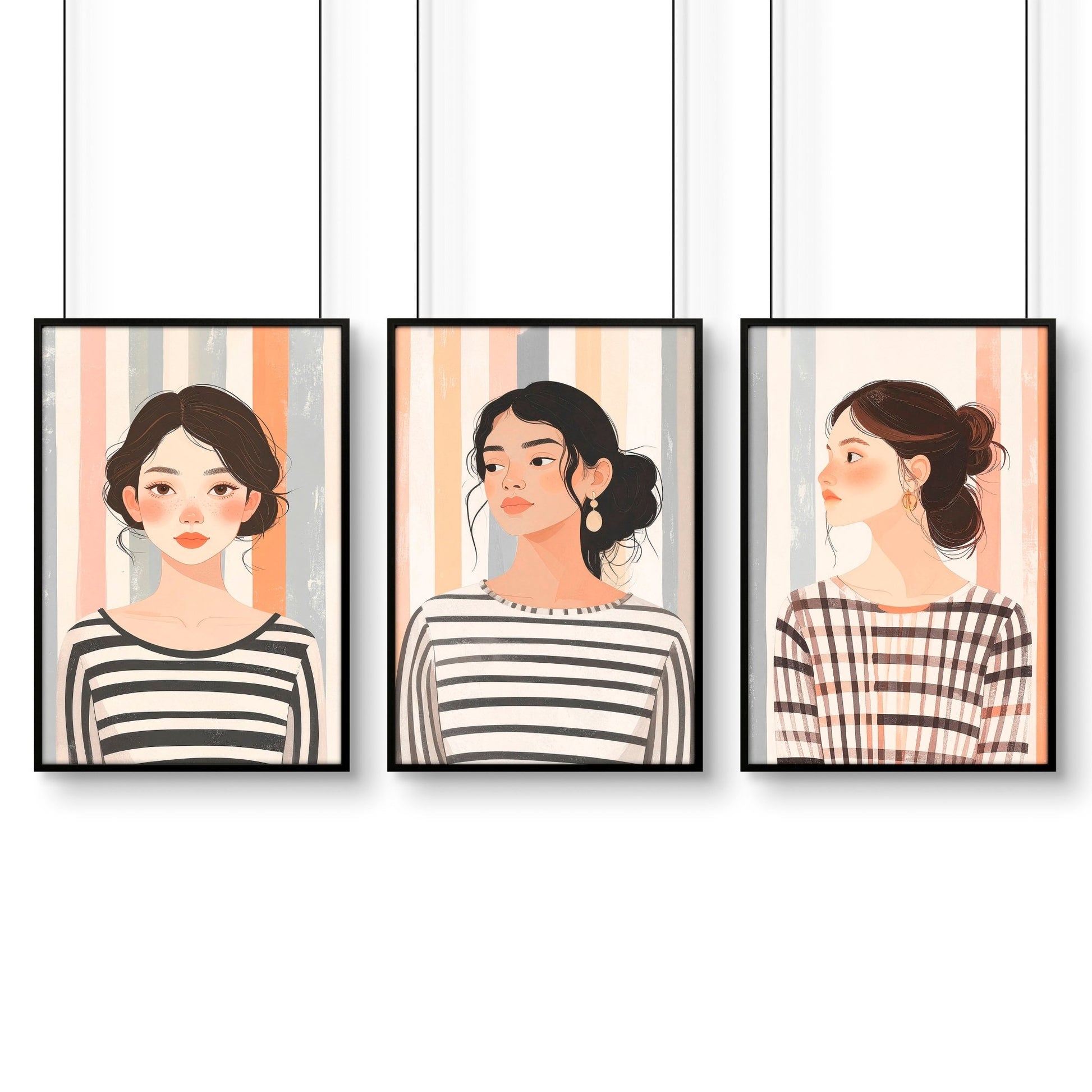 Framed Pictures For The Living Room | Set of 3 Boho Women Wall art Prints