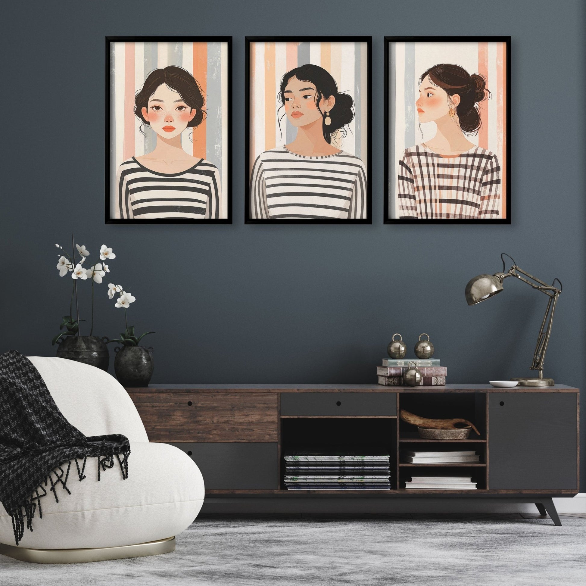 Framed Pictures For The Living Room | Set of 3 Boho Women Wall art Prints
