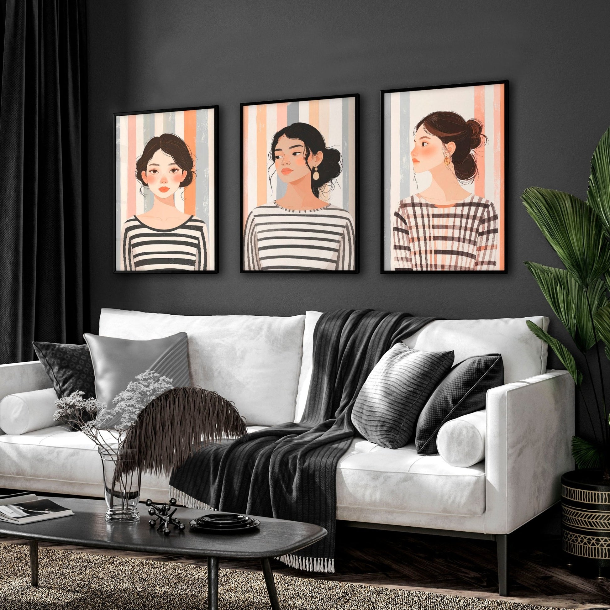 Framed Pictures For The Living Room | Set of 3 Boho Women Wall art Prints