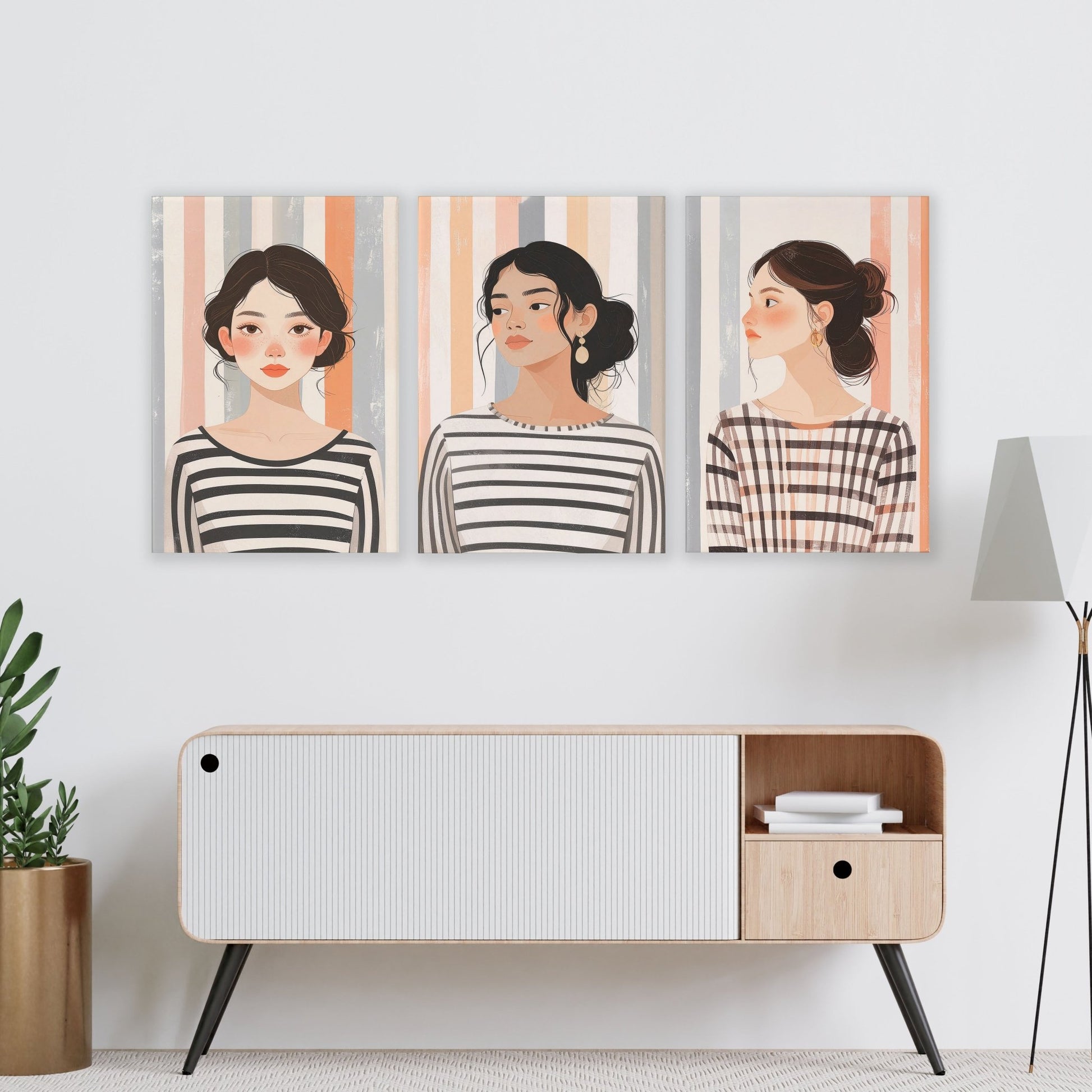 Framed Pictures For The Living Room | Set of 3 Boho Women Wall art Prints
