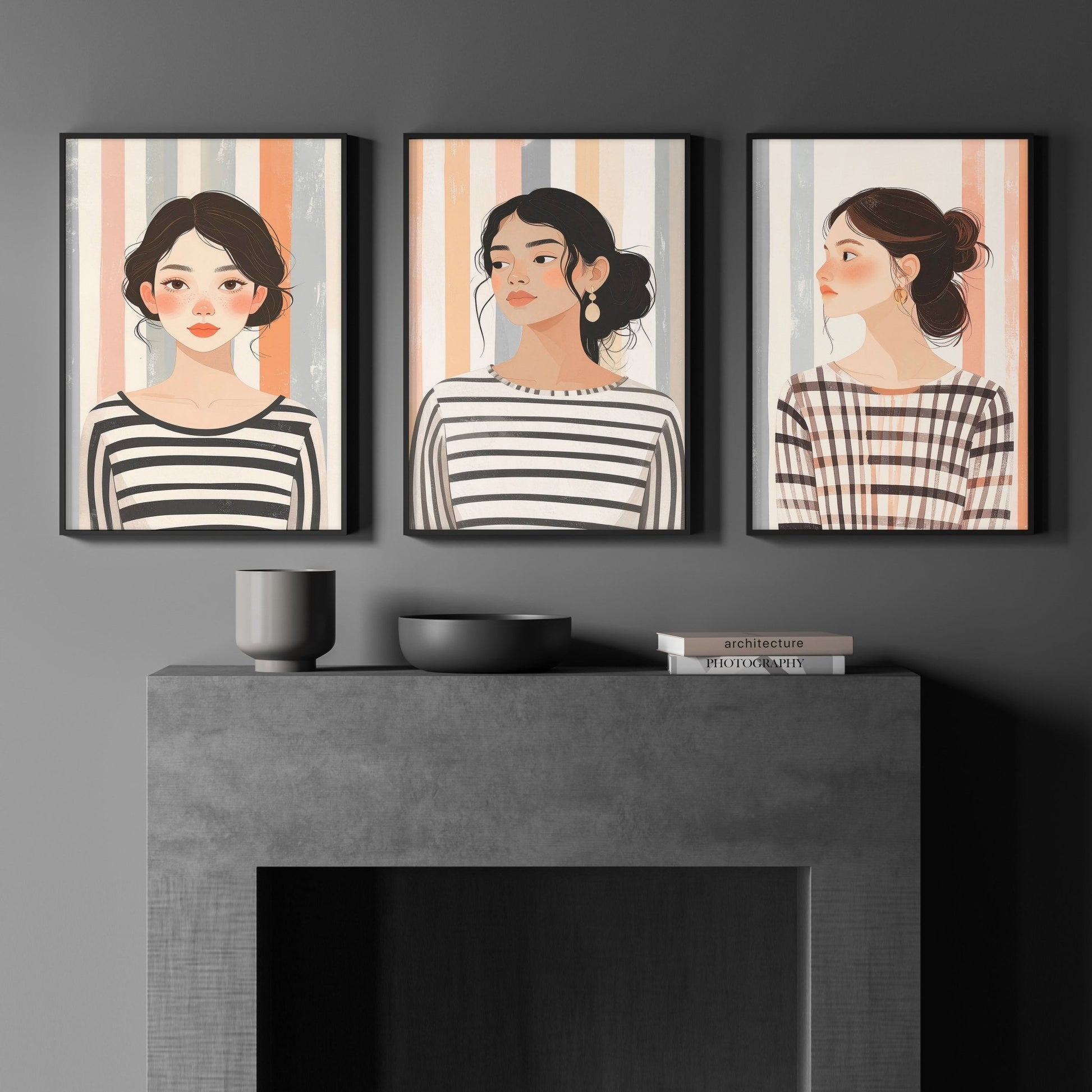 Framed Pictures For The Living Room | Set of 3 Boho Women Wall art Prints