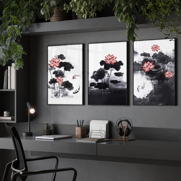 Framed Prints For Wall | Set of 3 Asian Inspired Wall art Prints