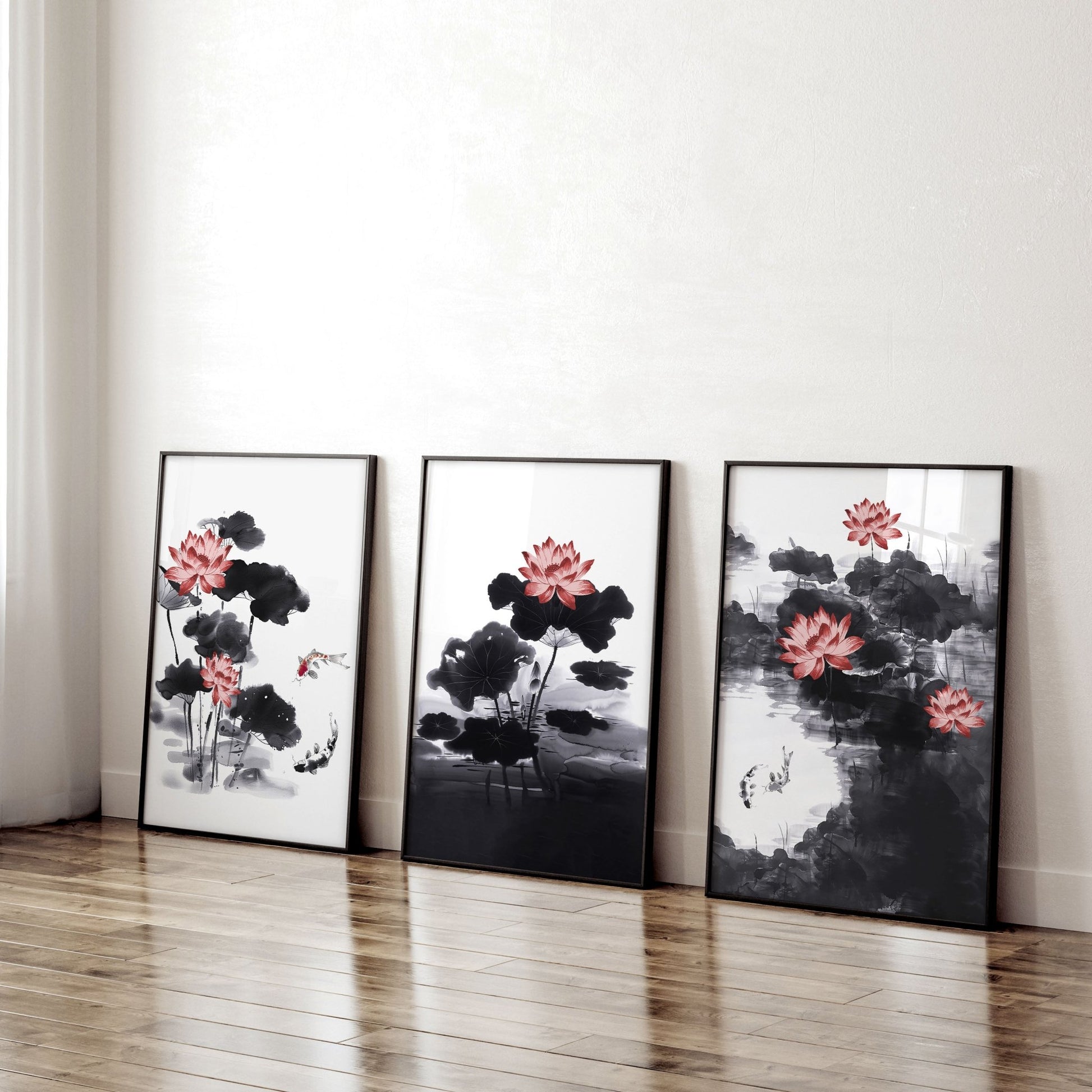 Framed Prints For Wall | Set of 3 Asian Inspired Wall art Prints