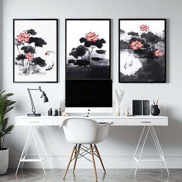 Framed Prints For Wall | Set of 3 Asian Inspired Wall art Prints