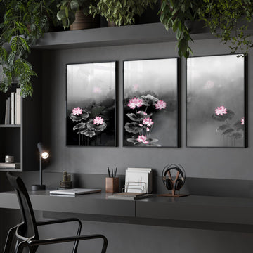 Framed Prints Wall | Set of 3 Asian Inspired Wall art Prints