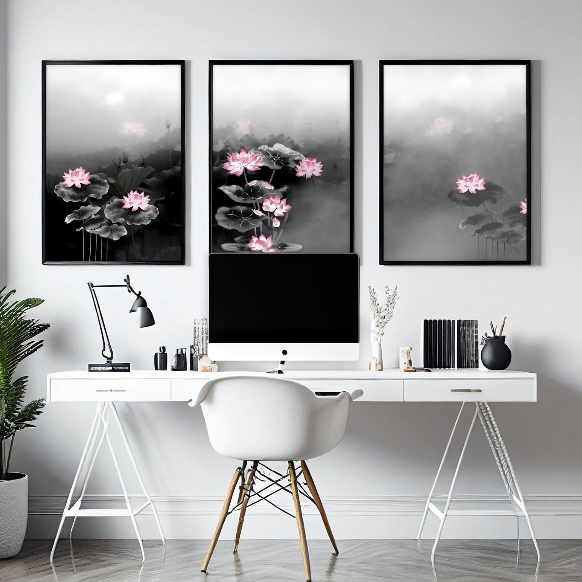 Framed Prints Wall | Set of 3 Asian Inspired Wall art Prints