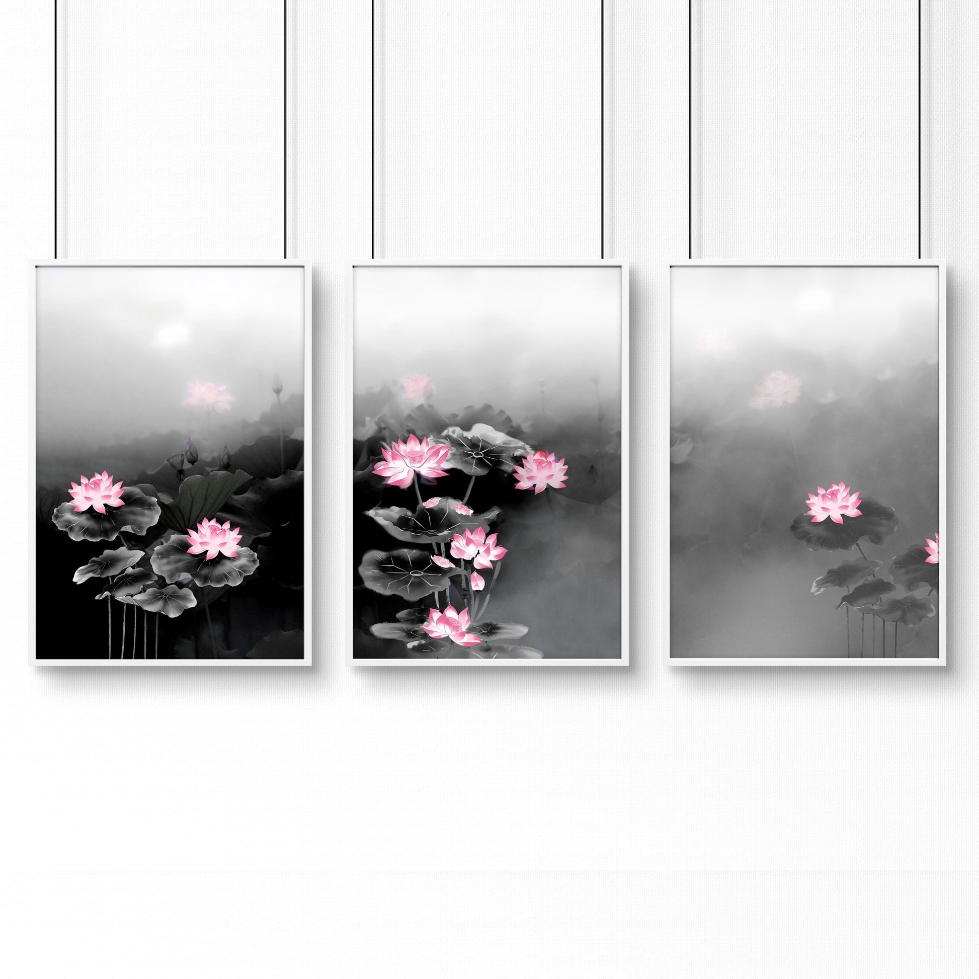 Framed Prints Wall | Set of 3 Asian Inspired Wall art Prints