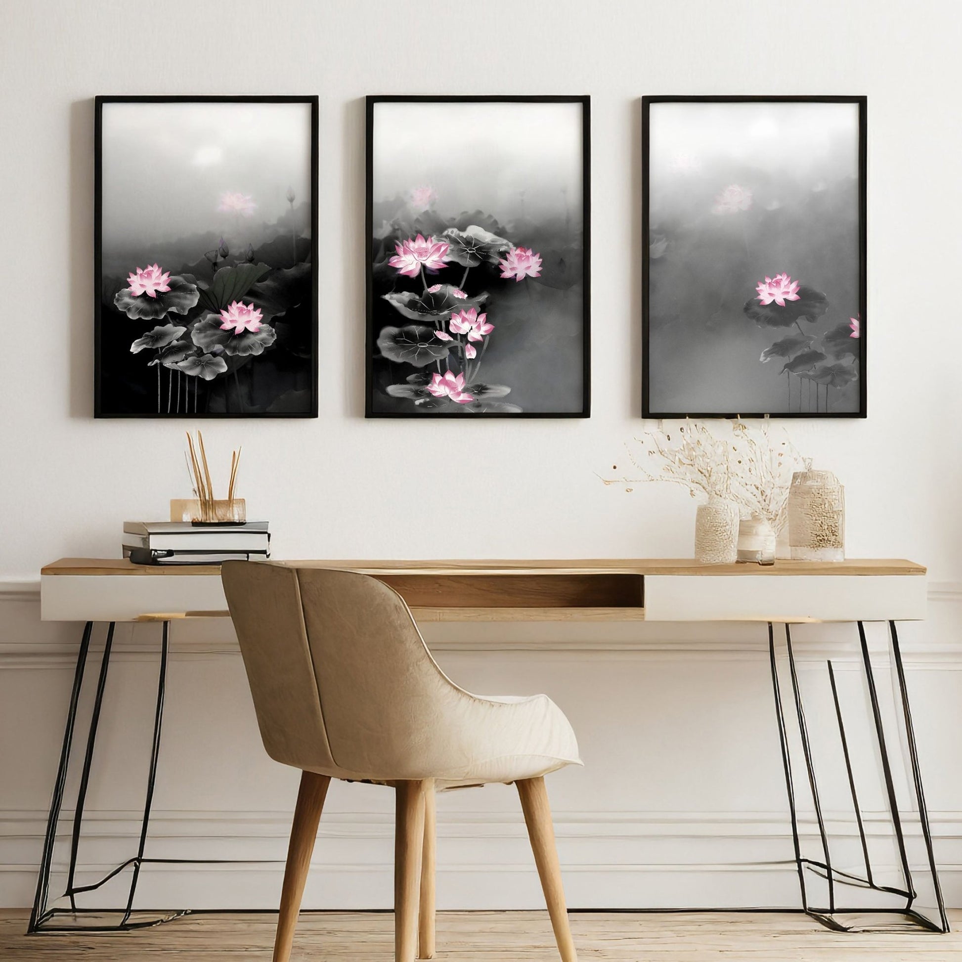 Framed Prints Wall | Set of 3 Asian Inspired Wall art Prints
