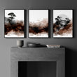 Japandi Japanese Ink Wash Landscape wall art | Bonsai, Bridge & Moon displayed on a wall in a styled room