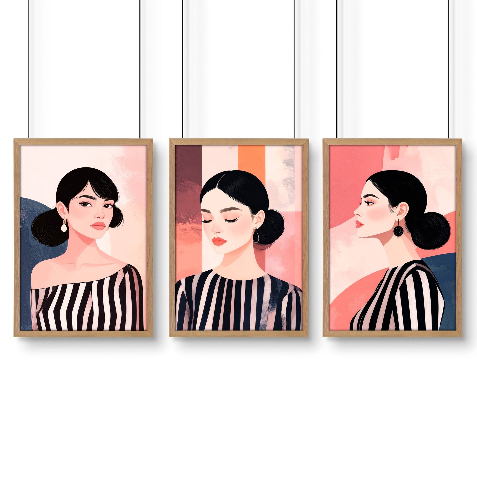 Frames Living Room | Set of 3 Boho Women Wall art Prints