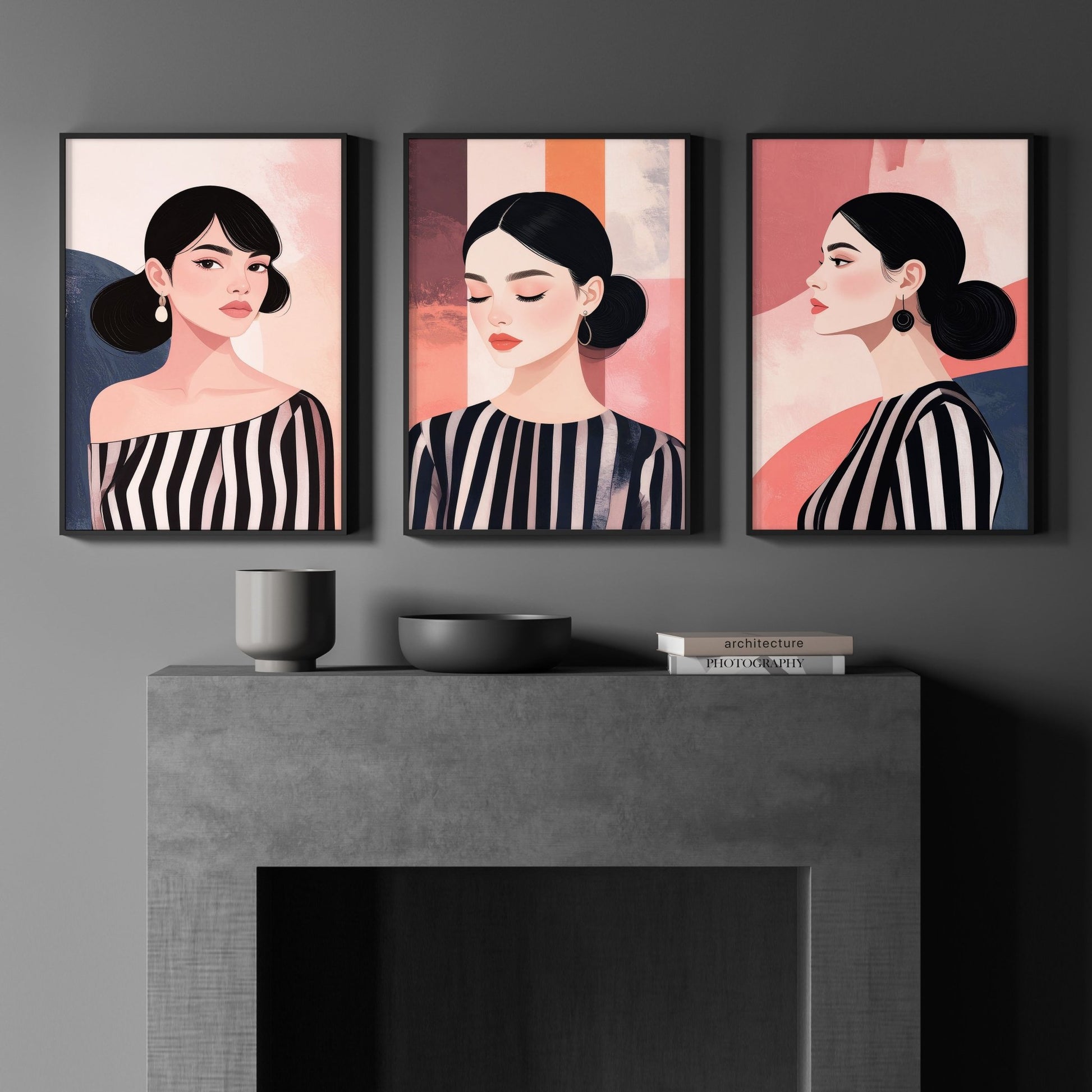 Frames Living Room | Set of 3 Boho Women Wall art Prints