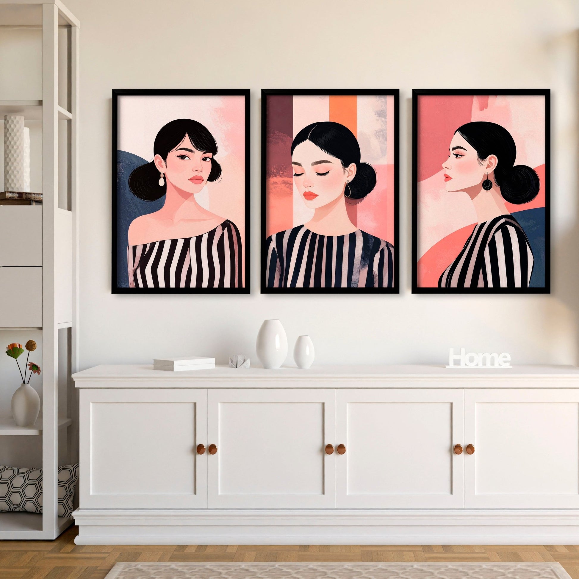 Frames Living Room | Set of 3 Boho Women Wall art Prints