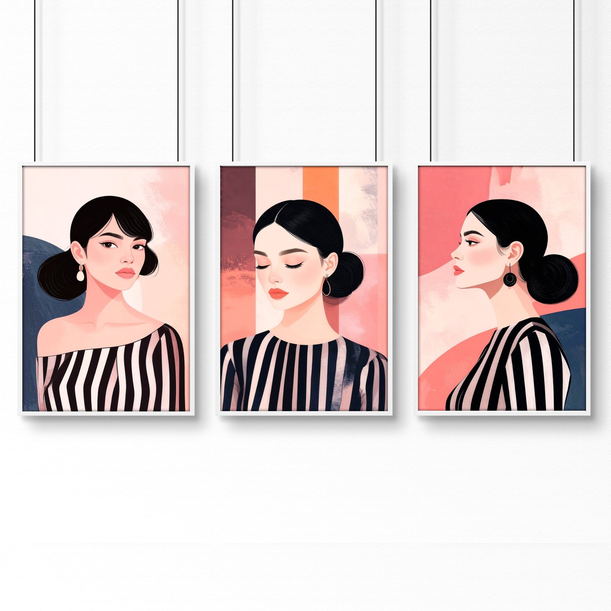 Frames Living Room | Set of 3 Boho Women Wall art Prints