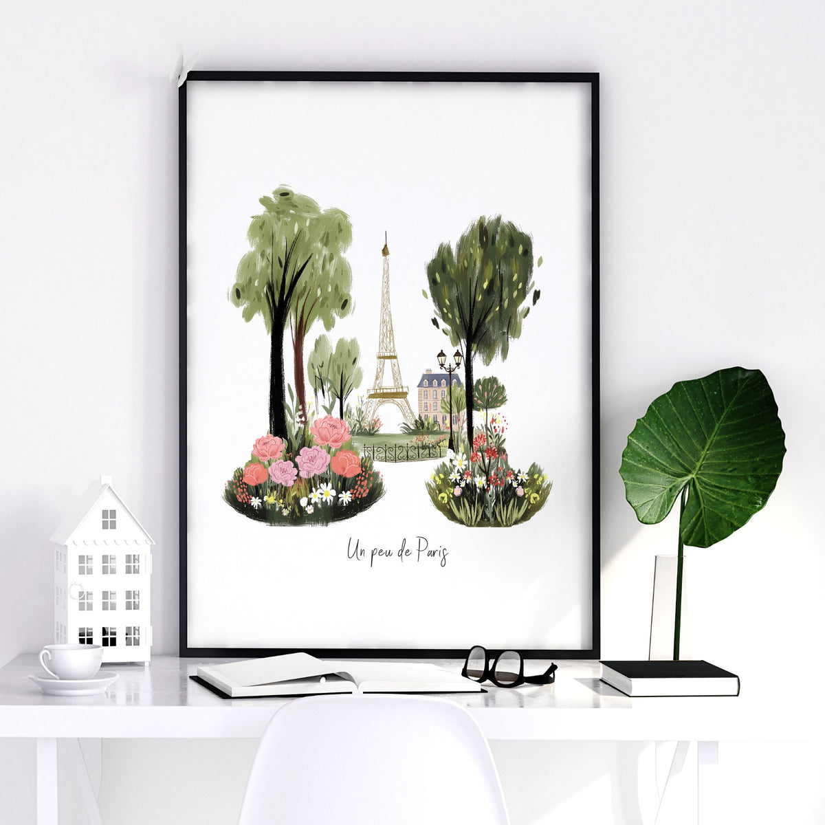 French Posters Paris Travel wall art | "Un peu de Paris" Eiffel Tower, Bicycle & Car Set of 3 — piece 2 of 3 in the set