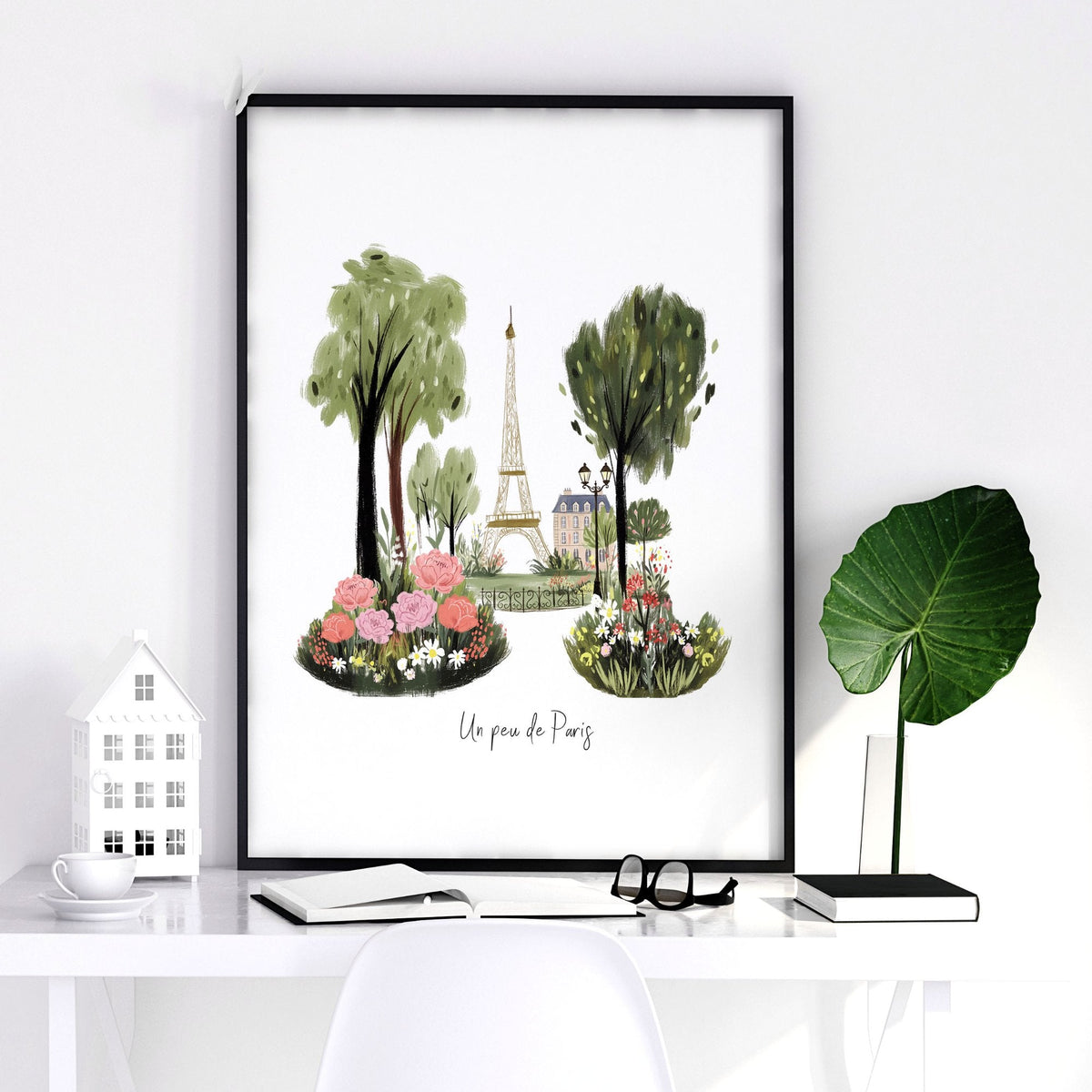 French Posters Paris Travel Wall Art Prints | "Un peu de Paris" Eiffel Tower, Bicycle & Car Set of 3
