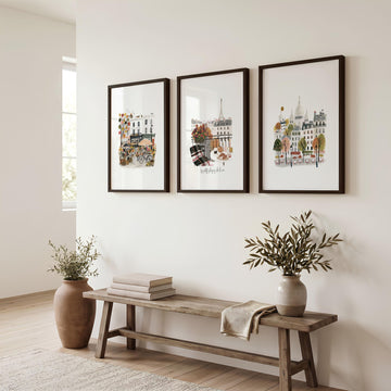 Front Room Pictures Paris Eiffel Tower Autumn Travel wall art | "Les Petits Plaisirs de la Vie" displayed on a wall in a styled room — view 2