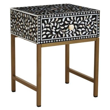 Fusion 1 Drawer Side Table with Bone Inlay