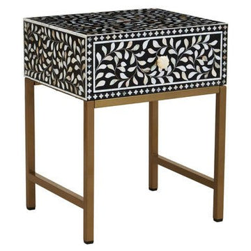 Fusion 1 Drawer Side Table with Bone Inlay