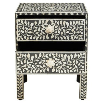 Fusion 2 Drawer Side Table with Bone Inlay