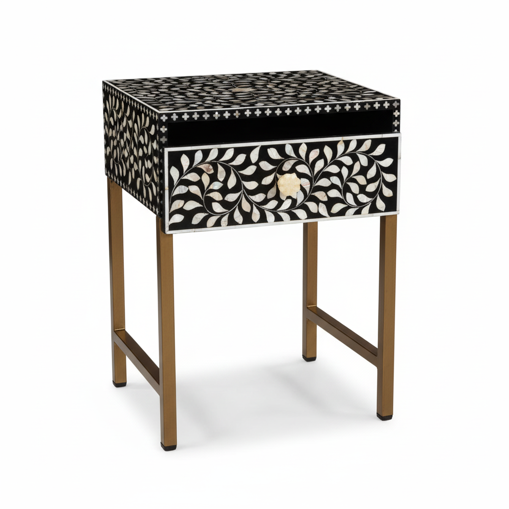 Fusion 1 Drawer Side Table with Bone Inlay