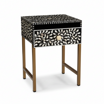 Fusion 1 Drawer Side Table with Bone Inlay
