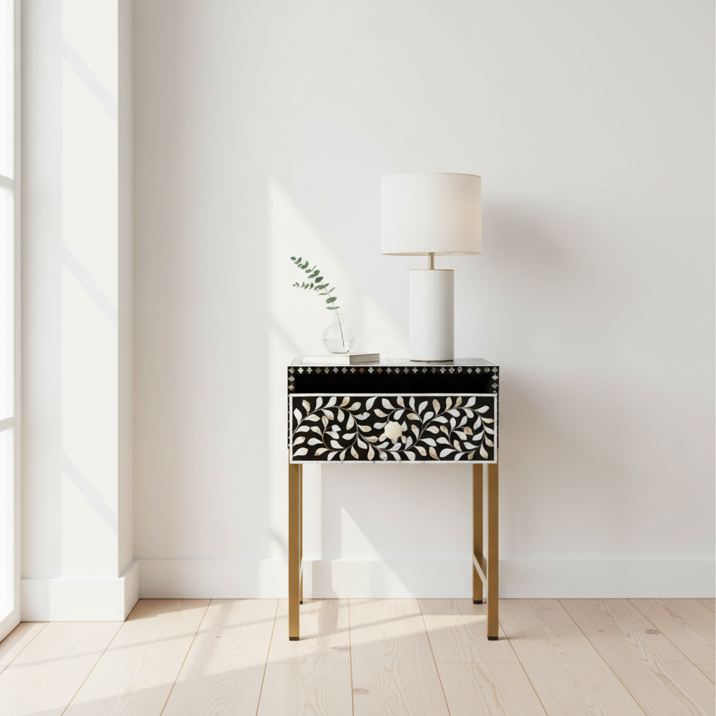 Fusion 1 Drawer Side Table with Bone Inlay